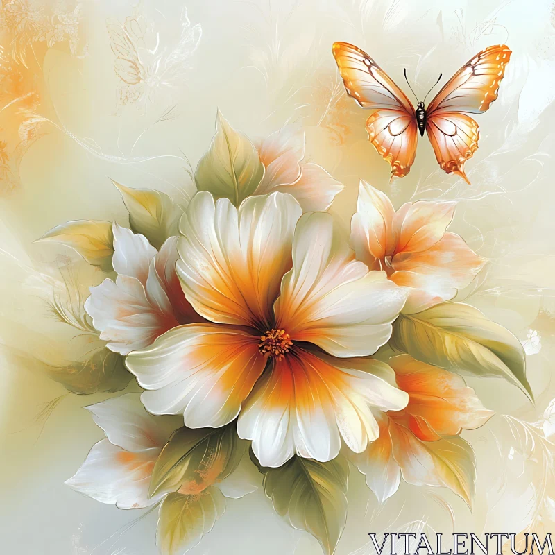 AI ART Graceful Floral Bloom with Butterfly