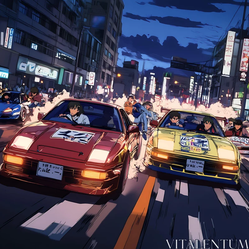 Anime City Street Racing at Night AI Image