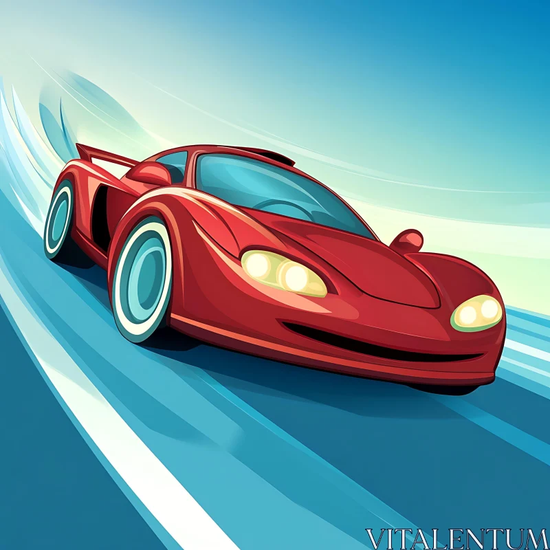 Dynamic Red Car in Motion AI Image