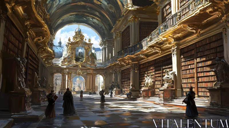 Historic Library with Grandiose Architecture and Sunlit Interior AI Image