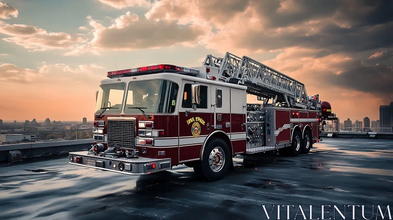 Emergency Vehicle on Urban Rooftop at Dusk AI Image