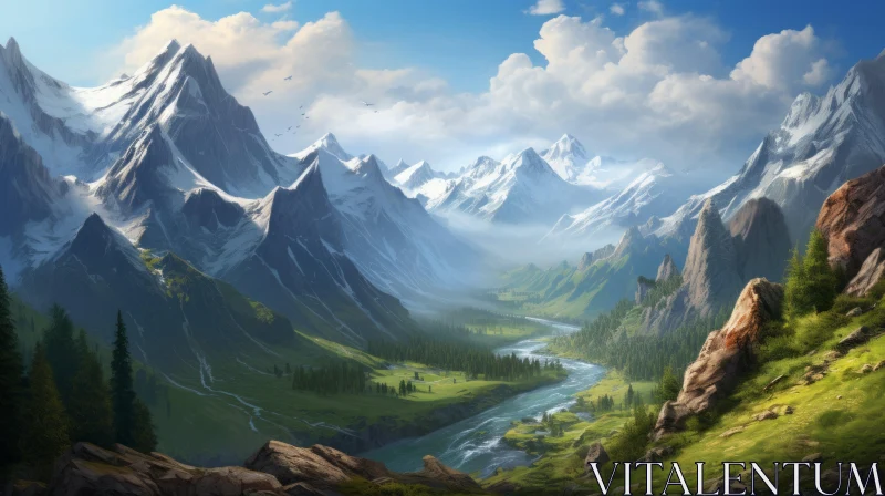 Fantasy Realism Mountain Landscape - High Resolution Illustration AI Image