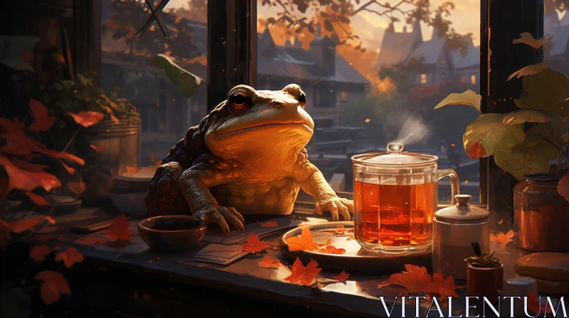 Toad at Window - Tea Time Illustration AI Image