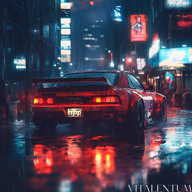 Futuristic Cityscape with Reflective Sports Car AI Image