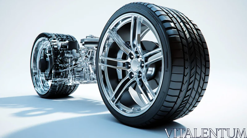 Intricate Car Engine and Tires Mechanism AI Image