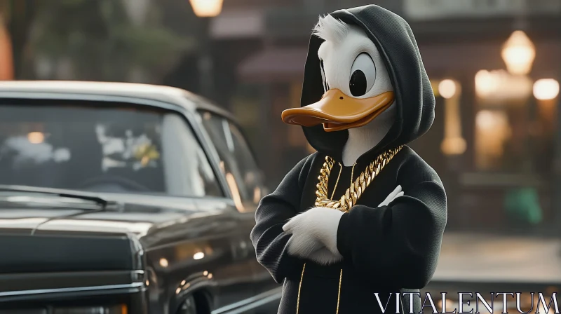 Urban Cartoon Duck with Stylish Accessories AI Image