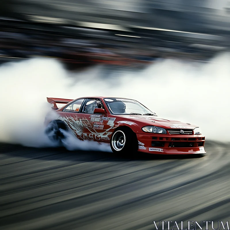 Intense Drift Action by Red Race Car AI Image