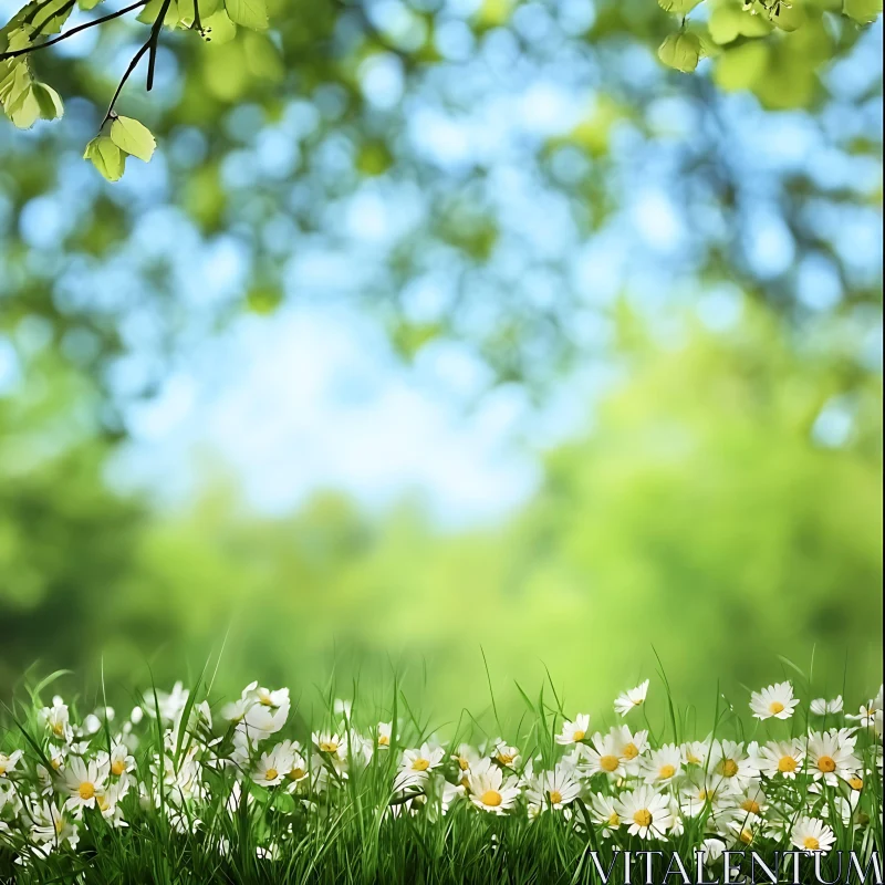 Tranquil Scene of a Daisy-filled Meadow AI Image