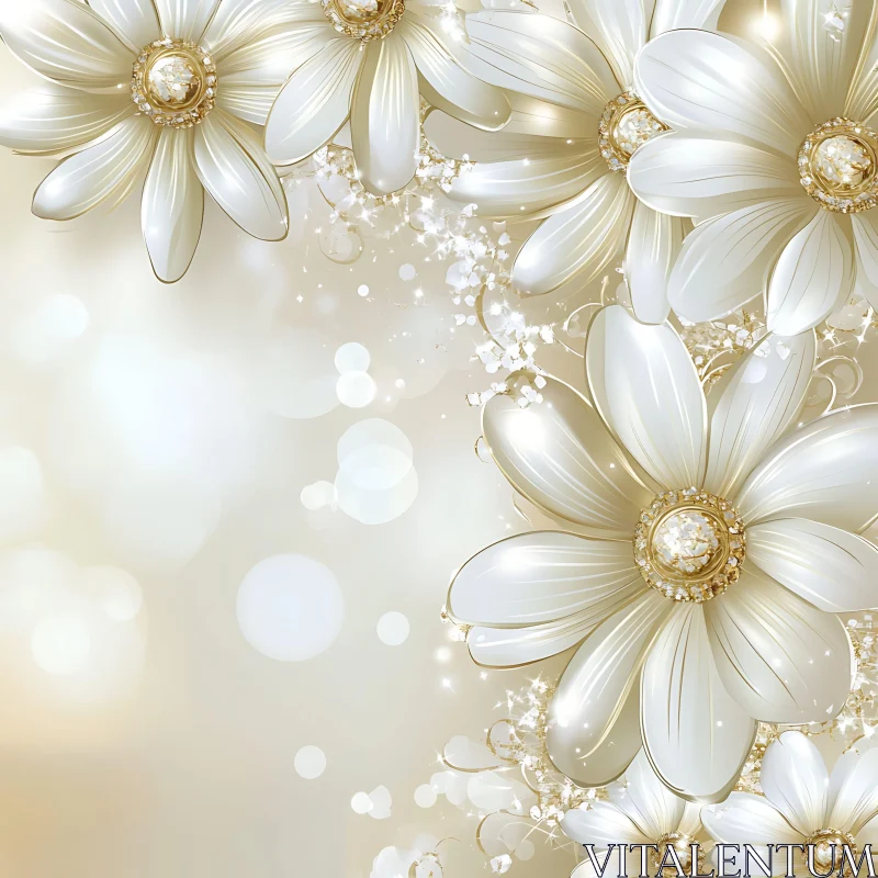 AI ART Sparkling Floral Design with White Petals