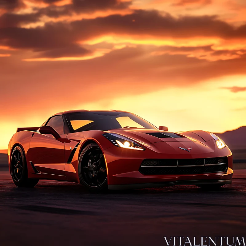 Red Luxury Car in Sunset Glow AI Image