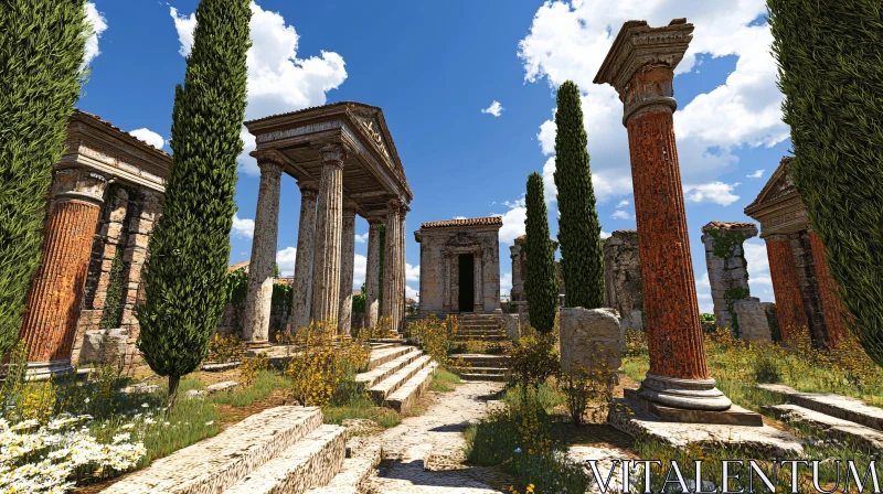 Historic Roman Architecture Amidst Nature AI Image