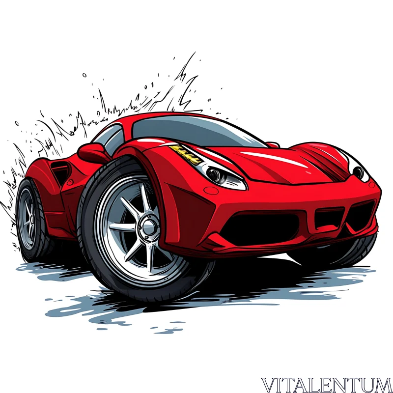 Dynamic Red Sports Car Cartoon Art AI Image