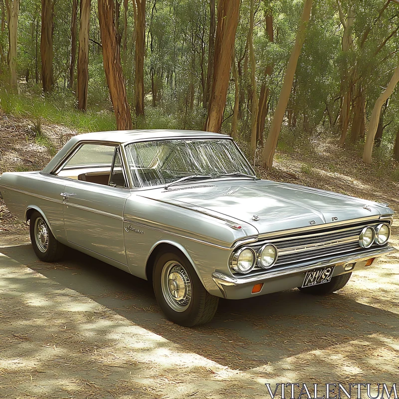 Classic Automobile in a Forested Area AI Image