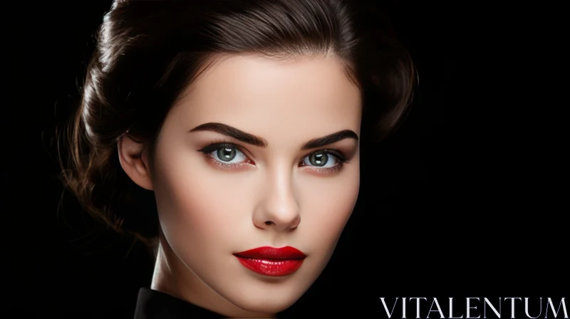 Captivating Portrait of a Woman with Bright Red Lips AI Image
