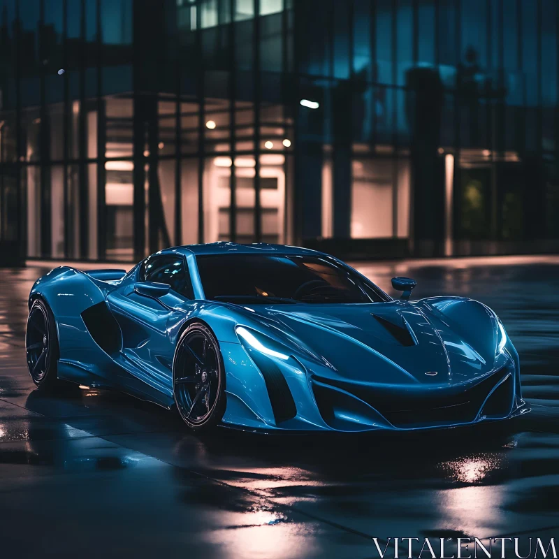 Sleek Sports Car at Night AI Image