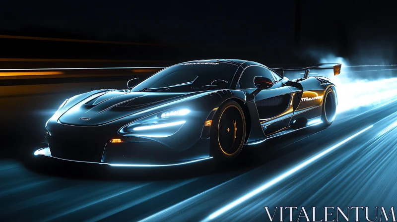 Neon-Lit Supercar Racing Through the Night AI Image