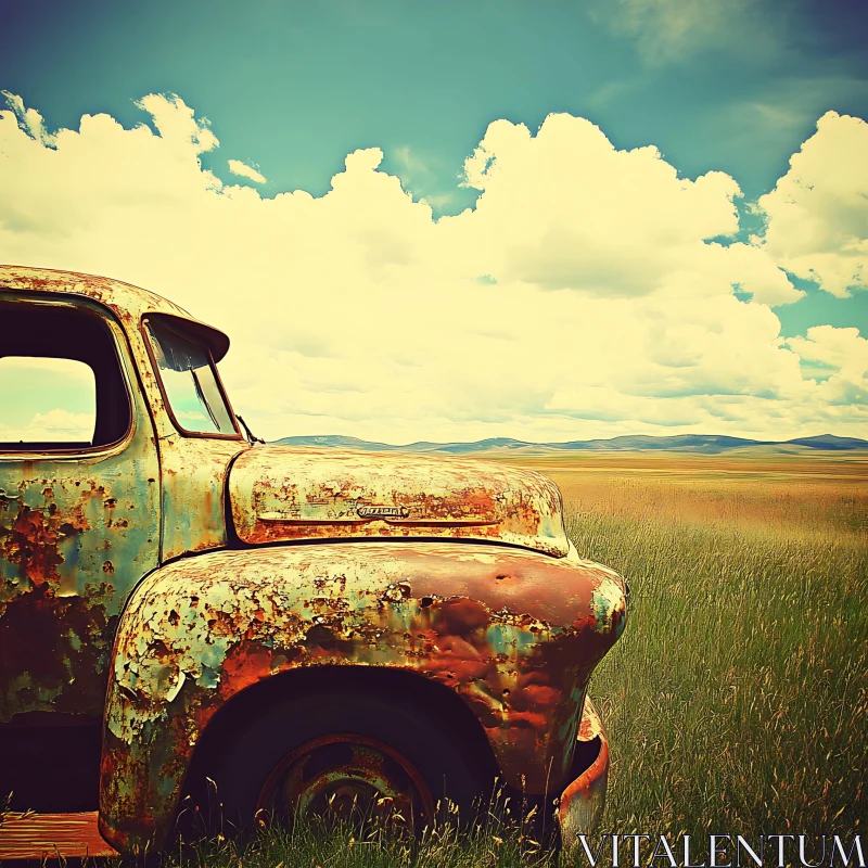 Vintage Rusty Car in Open Field AI Image