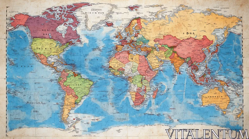 Vintage World Map Highlighting Countries AI Image