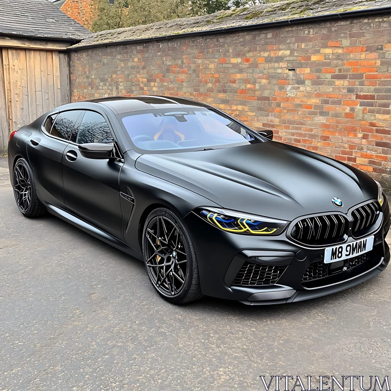 Elegant Black Sports Car Parked Outdoors AI Image