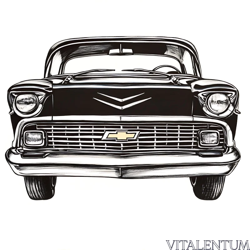 Vintage Car Front View Drawing AI Image