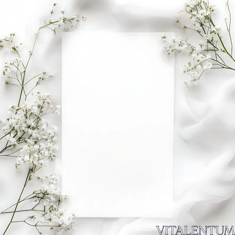 Delicate White Flowers on Fabric Background AI Image