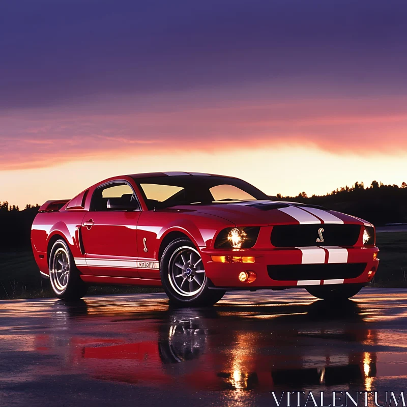 Sunset Reflection of Red Sports Car AI Image