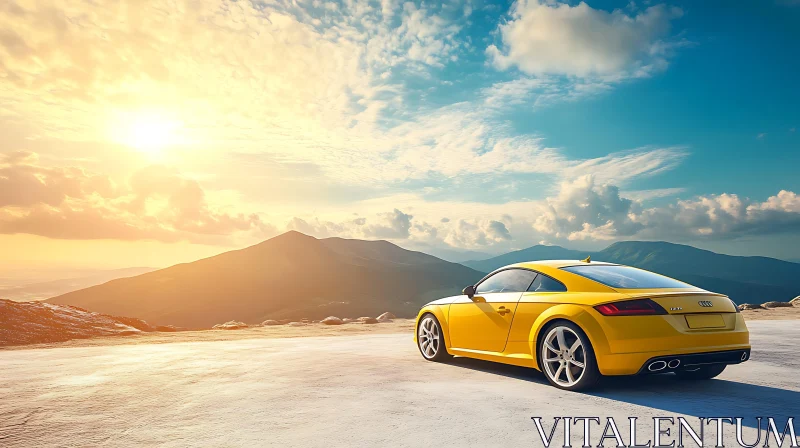 Sports Car at Sunset with Mountain View AI Image