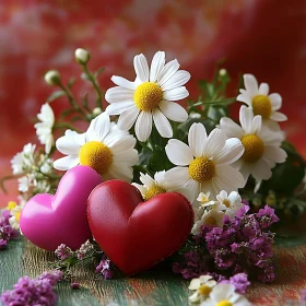 Colorful Daisies and Hearts Arrangement