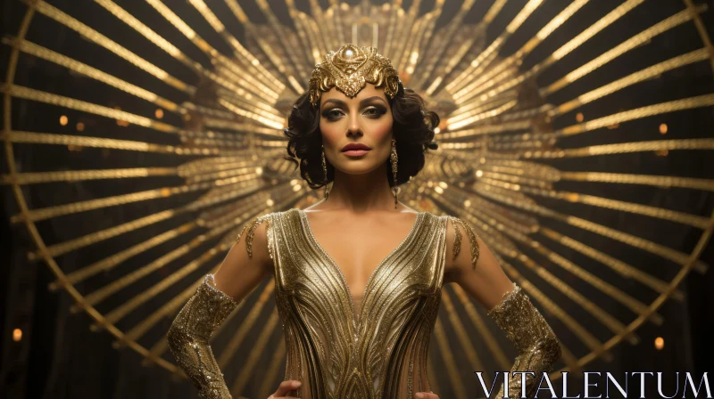 Captivating Woman in Gold Costume - Symmetrical Design AI Image