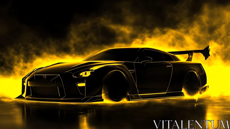 Futuristic Car in Smoky Yellow and Black Setting AI Image