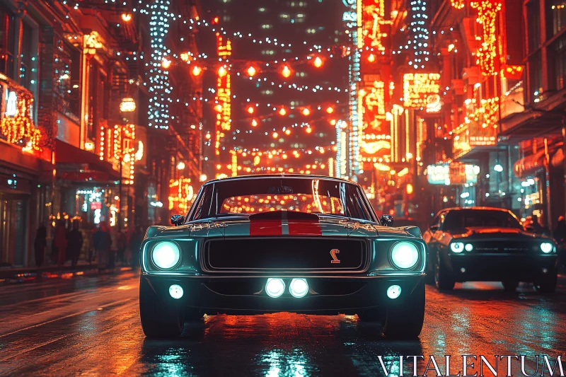 Night Drive Through Neon City Streets AI Image