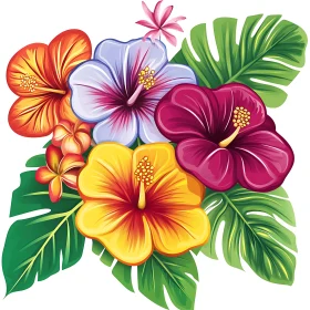 Colorful Tropical Hibiscus Art