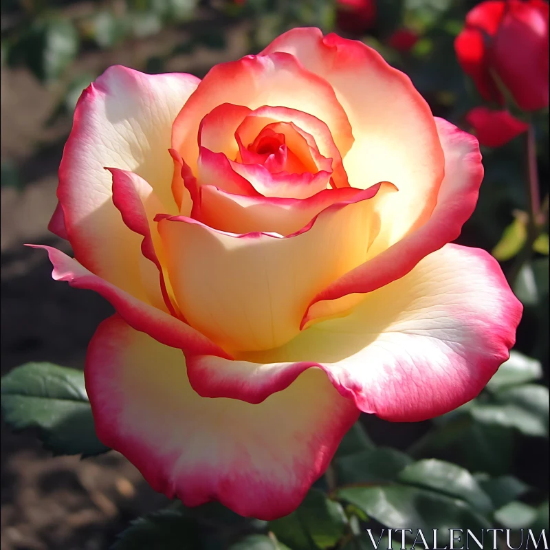 Yellow and Crimson Edged Rose in Sunlight AI Image