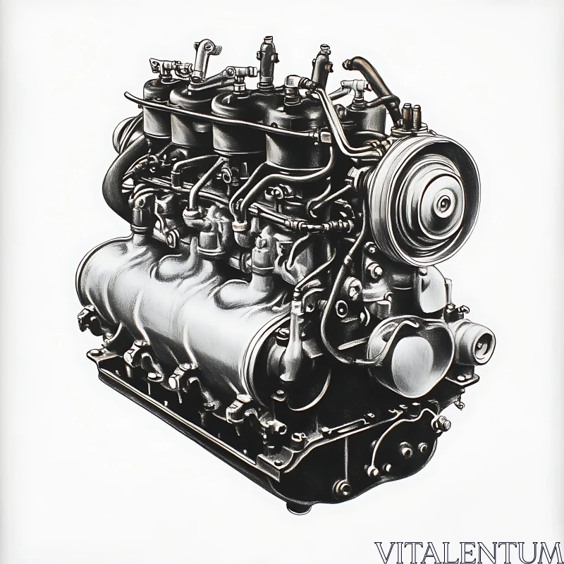 Detailed Illustration of Automotive Engine Components AI Image