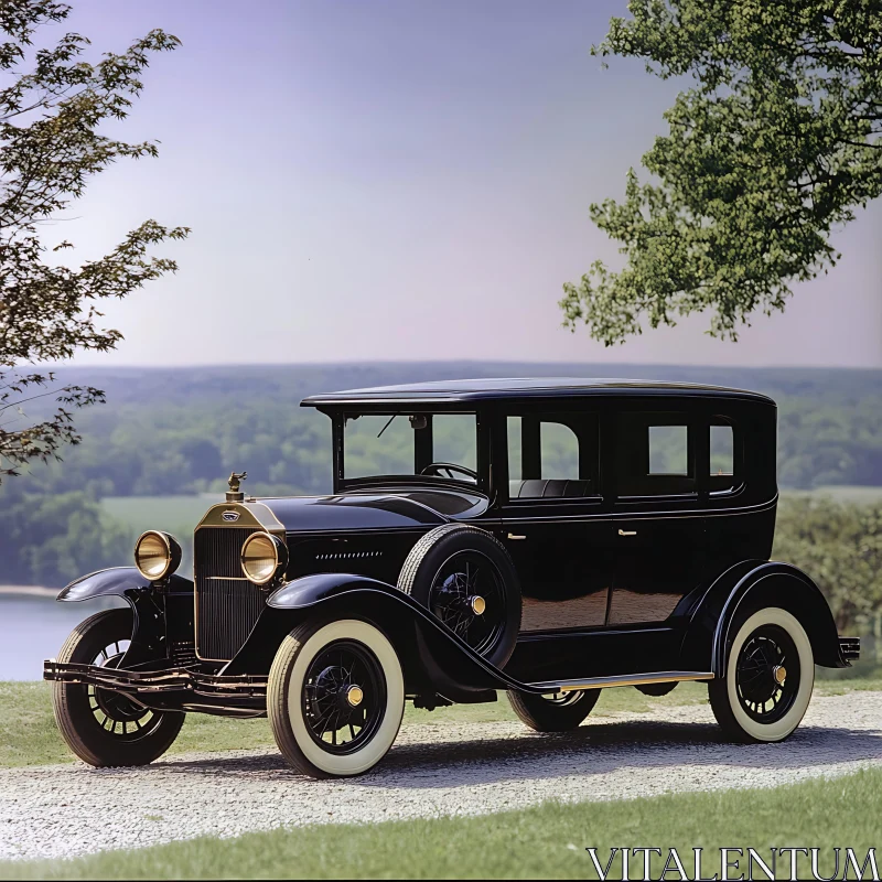 Retro Car on a Gravel Path AI Image