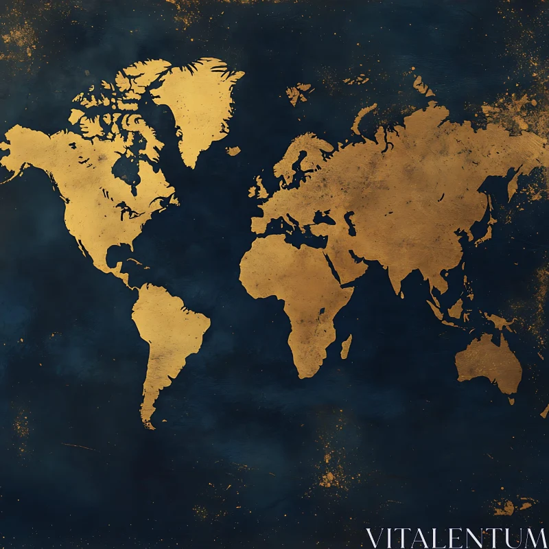 Abstract Gold World Map on Navy Background AI Image