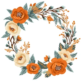 Elegant Orange and Cream Floral Wreath Art