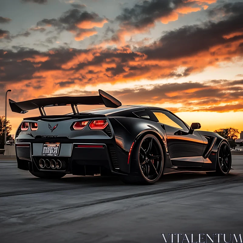 Aggressive Sports Car with Rear Spoiler at Sunset AI Image