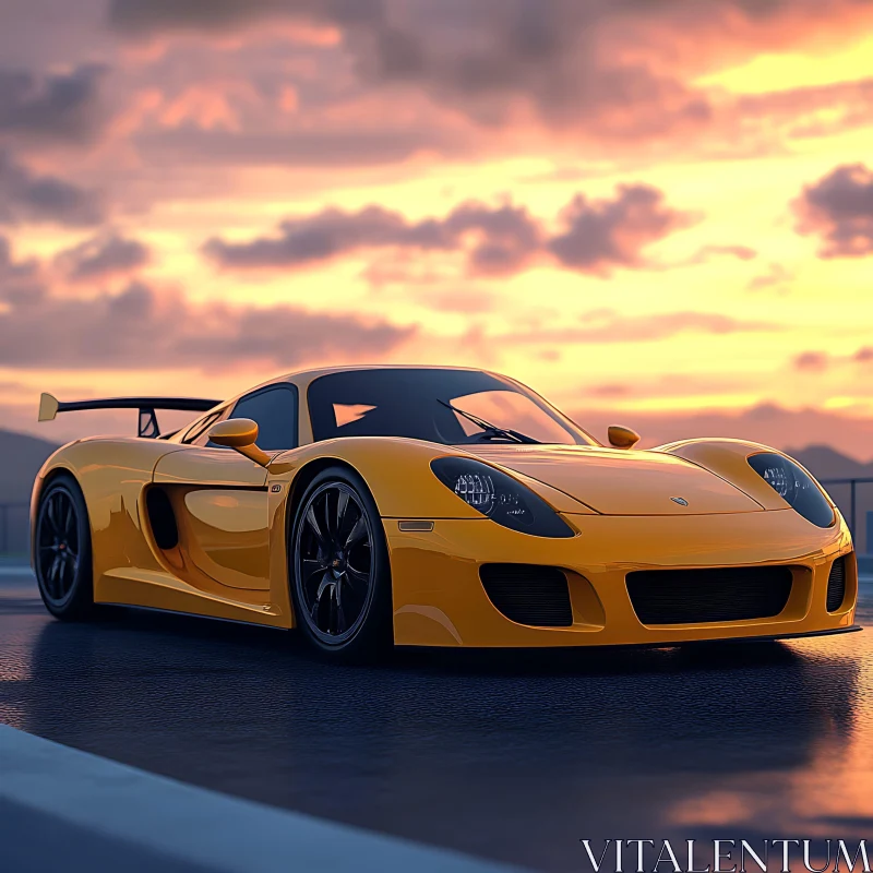 AI ART Sports Car Reflecting Sunset Colors