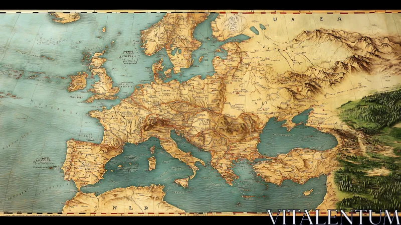 Vintage Map of Europe: Historical Cartography AI Image