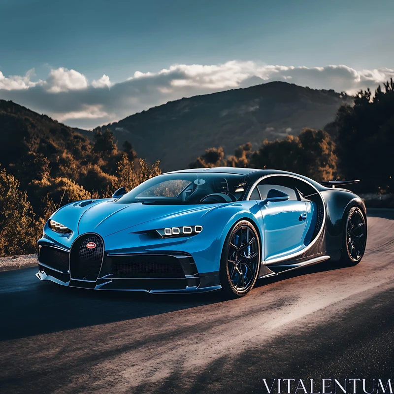 Luxury Blue Sports Car in Nature AI Image