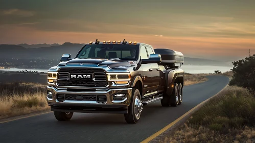 Truck Journey on the Highway During Sunset