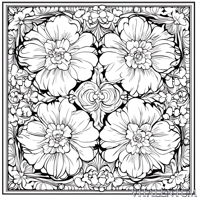 Detailed Floral Design in Black and White AI Image