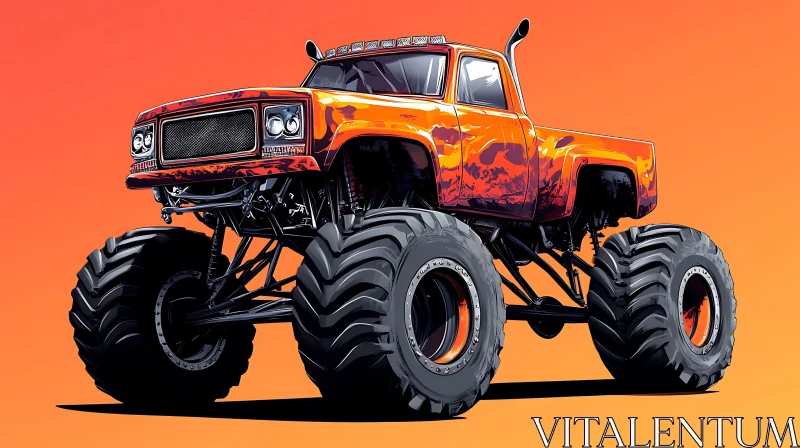 Custom Orange Monster Truck Art AI Image