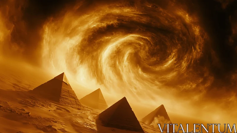 Egyptian Pyramids Under Fiery Vortex AI Image