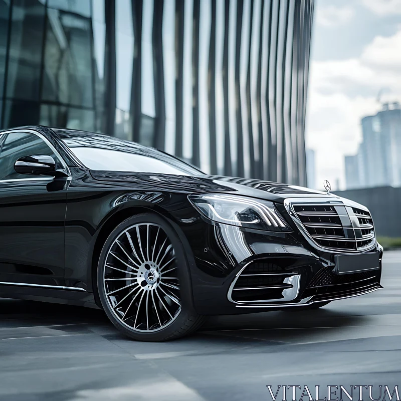 Luxury Black Car in Contemporary Cityscape AI Image