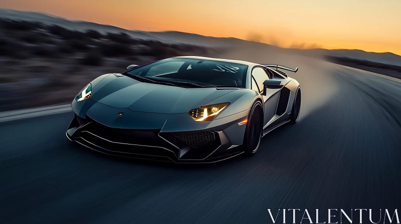 Luxury Supercar on Open Road at Sunset AI Image