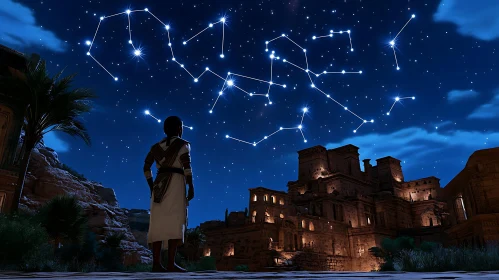 Celestial Constellations Over Historical Structures