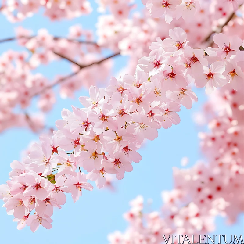 Cherry Blossoms against Blue Sky AI Image