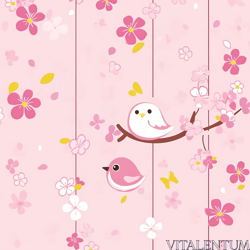 AI ART Springtime Birds Amidst Cherry Blossoms